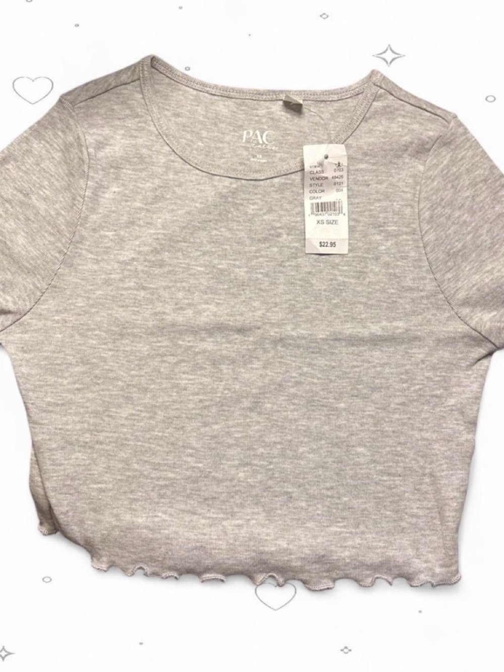 NWT Flawed PacSun PAC Cares Grey Ribbed Lettuce Edge Crop Top Baby Tee XS